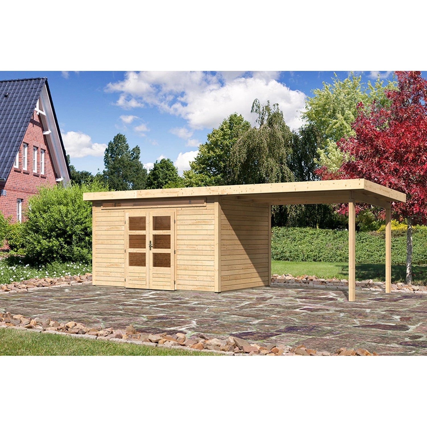 Karibu Holz-Gartenhaus Kumla 7 Natur Pultdach Unbehandelt 360 cm x 240 cm von Karibu