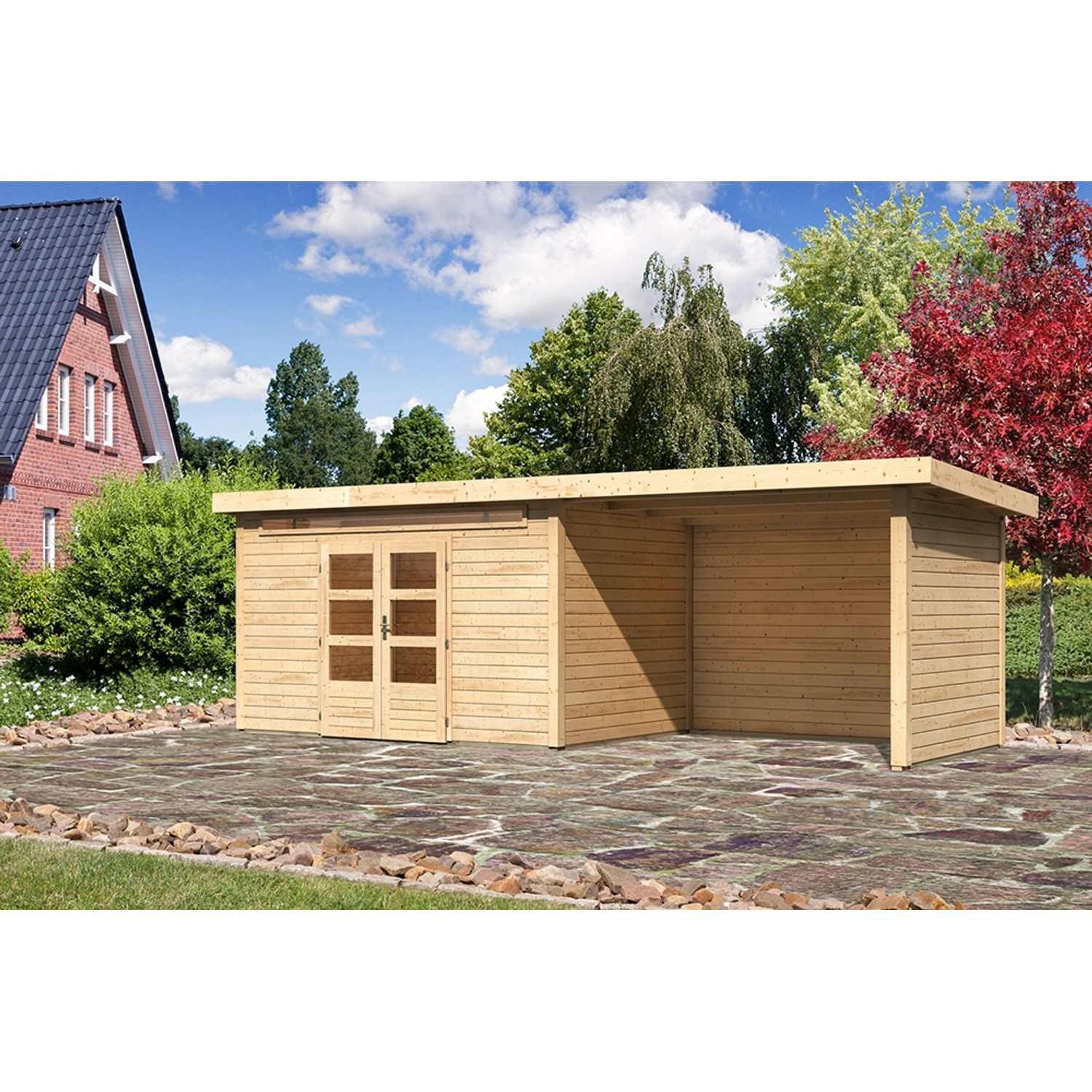 Karibu Holz-Gartenhaus Kumla 7 Natur Pultdach Unbehandelt 360 cm x 240 cm von Karibu