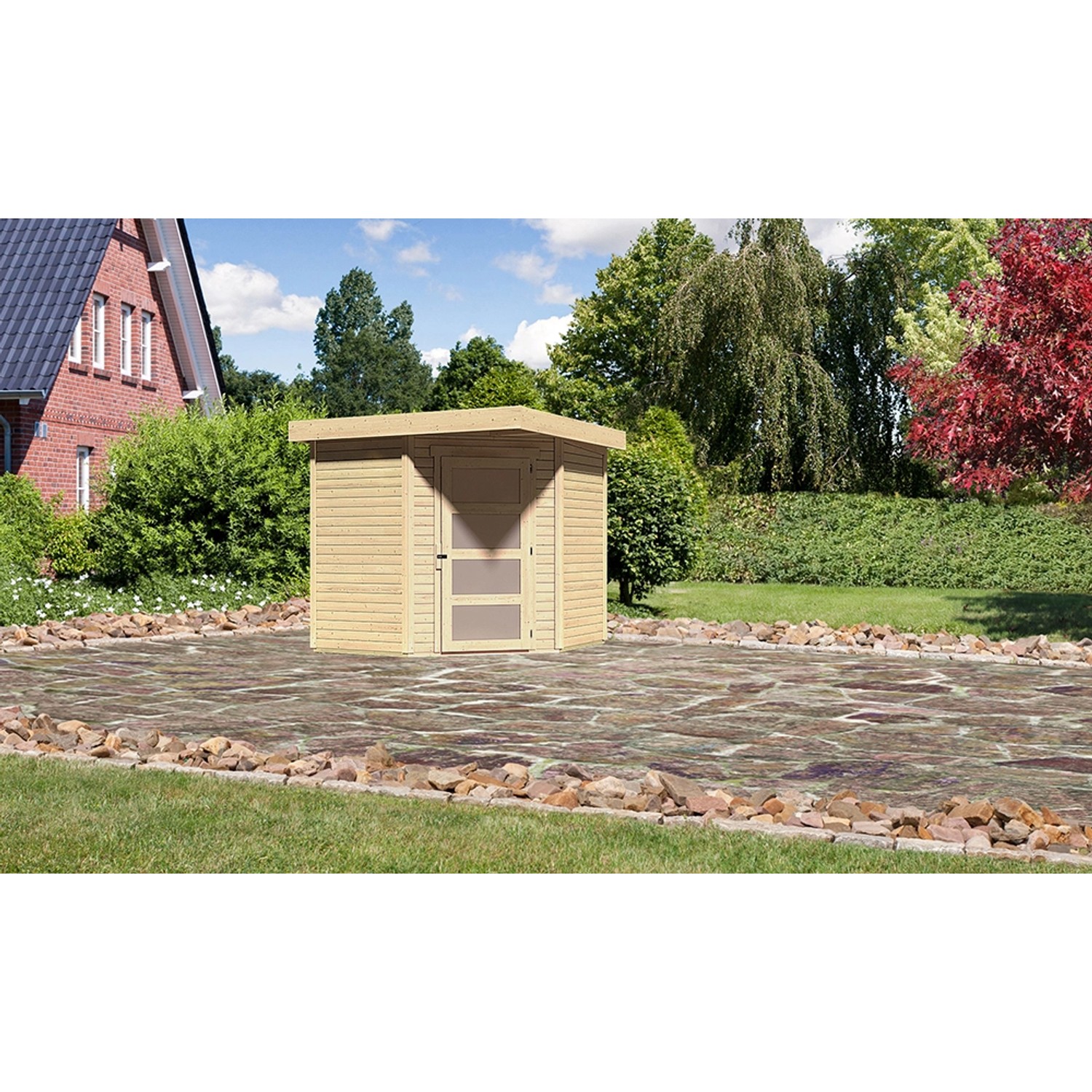 Karibu Holz-Gartenhaus Natur Flachdach Unbehandelt 209 cm x 213 cm von Karibu