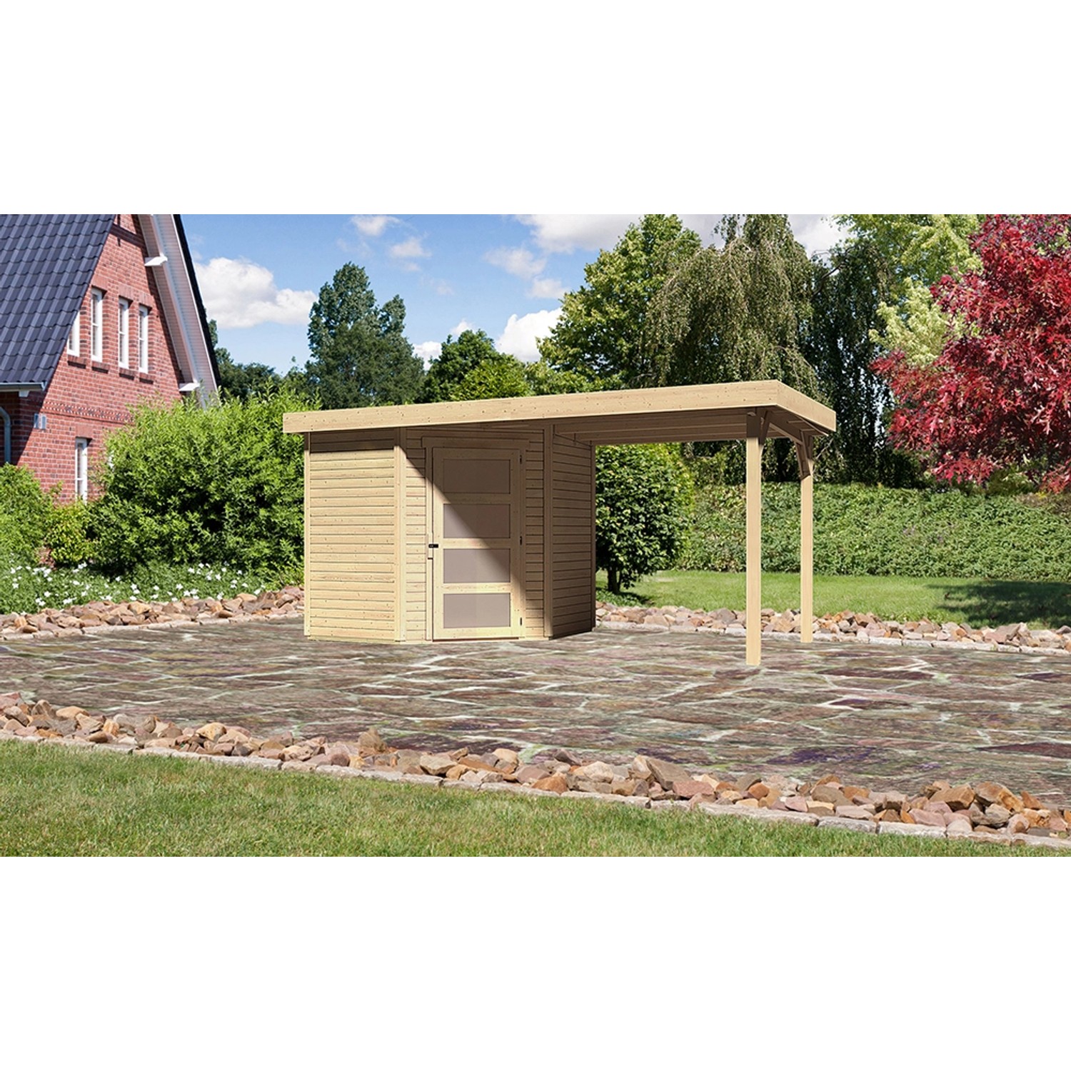 Karibu Holz-Gartenhaus Linköbing Natur Flachdach Unbehandelt 209 cm x 213 cm von Karibu