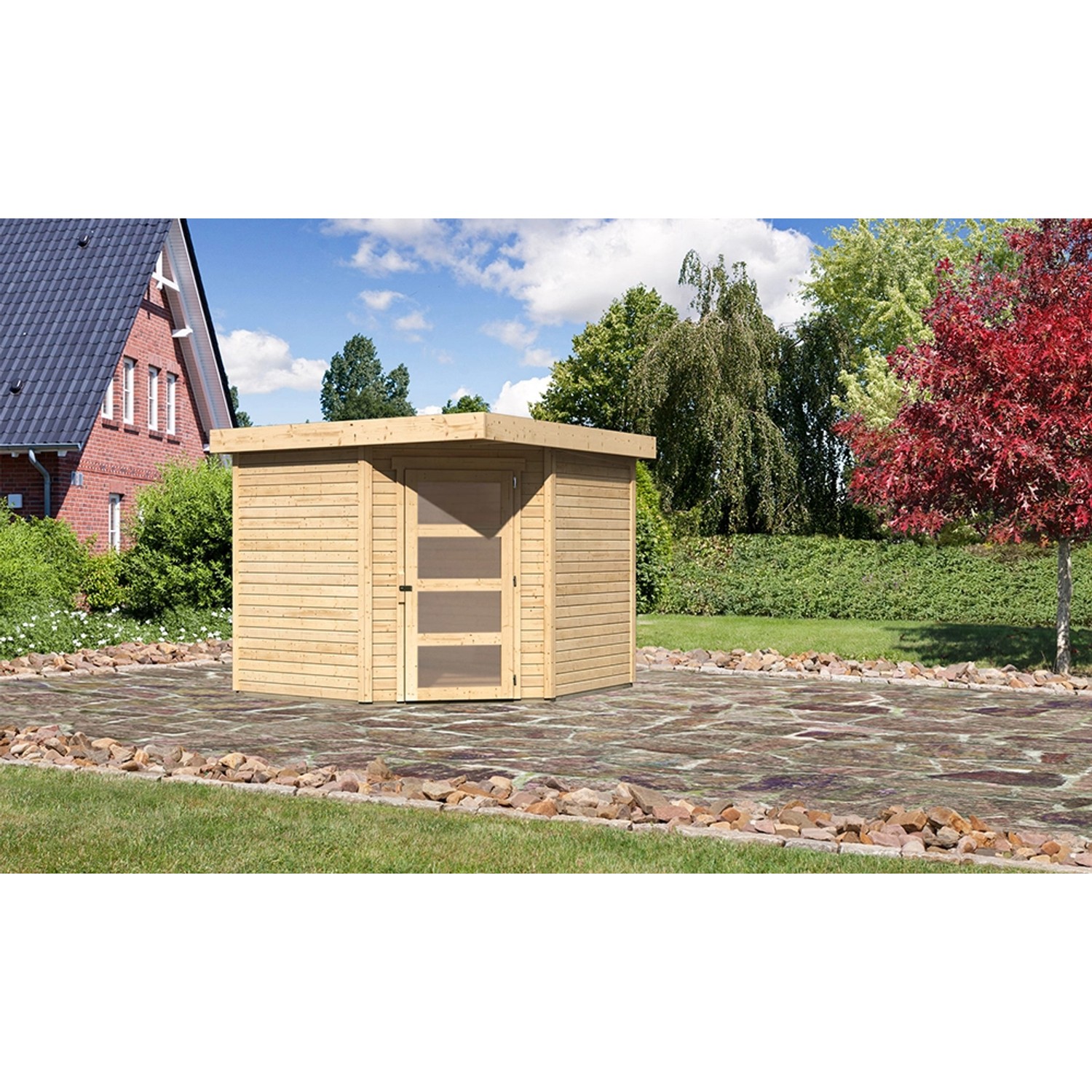 Karibu Holz-Gartenhaus Natur Unbehandelt 238 cm x 242 cm von Karibu