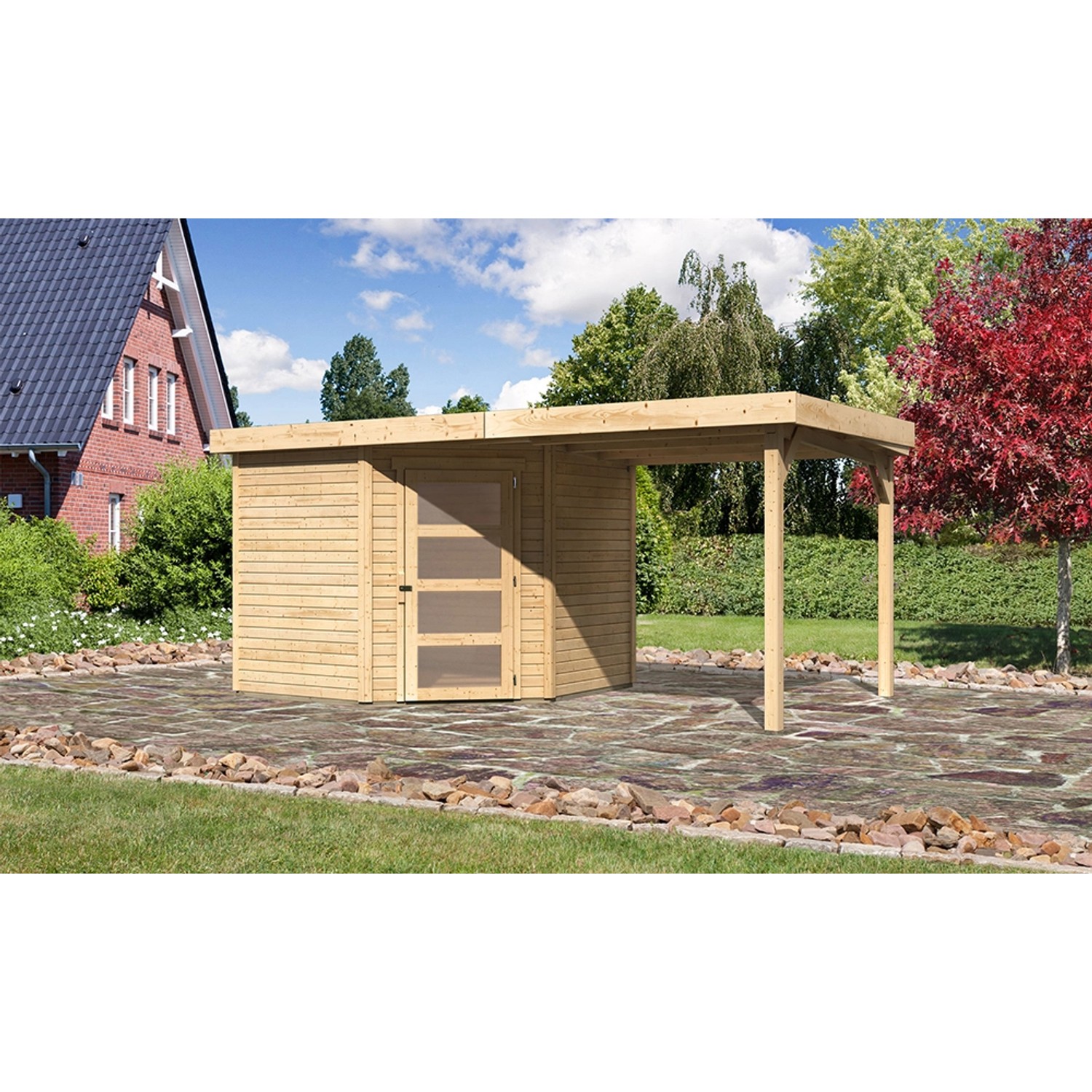 Karibu Holz-Gartenhaus Linköbing Natur Pultdach Unbehandelt 238 cm x 242 cm von Karibu