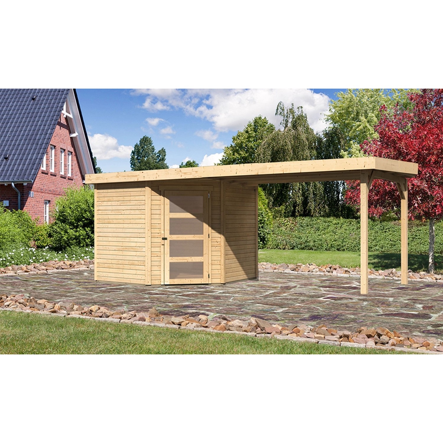 Karibu Holz-Gartenhaus Linköbing Natur Pultdach Unbehandelt 238 cm x 242 cm von Karibu