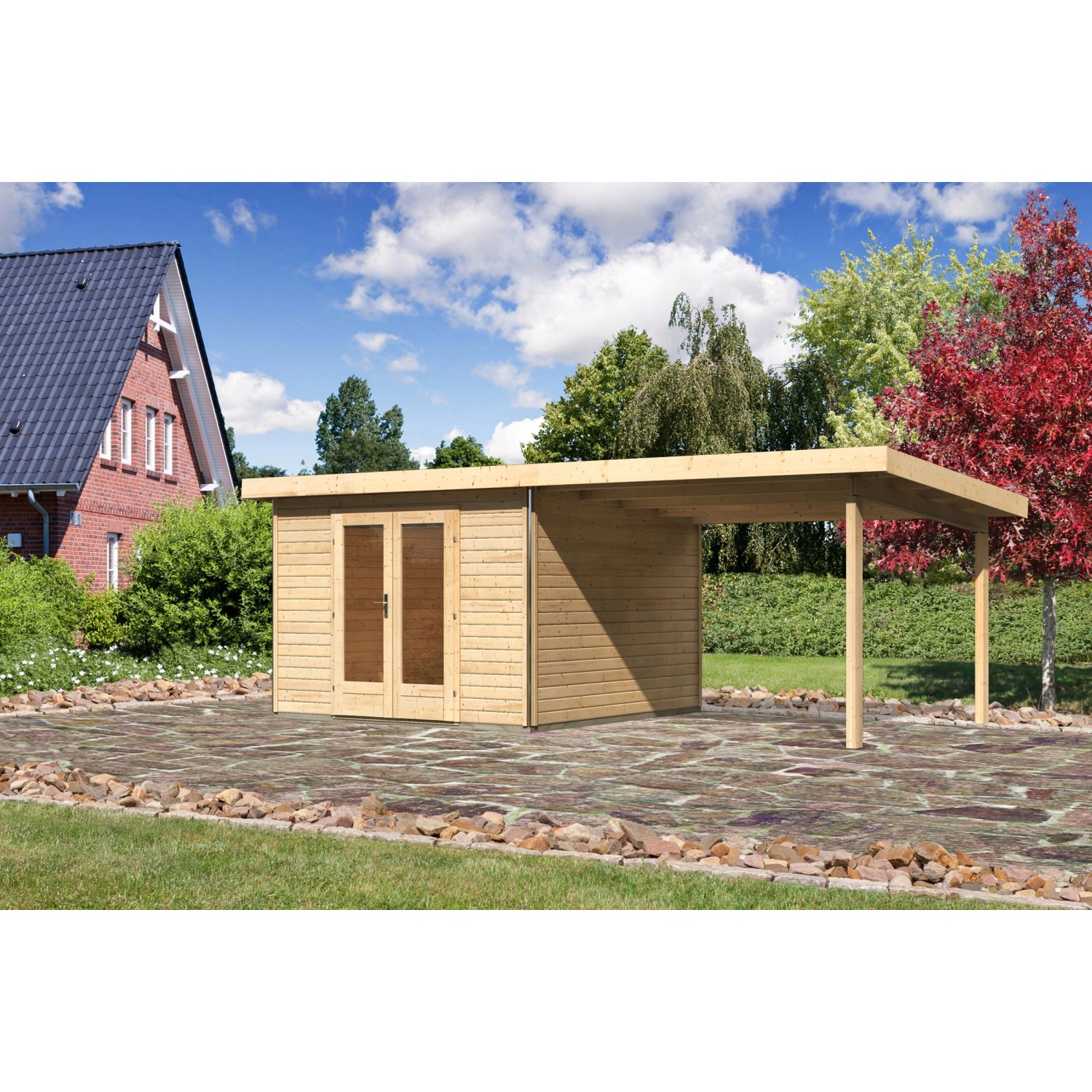 Karibu Holz-Gartenhaus Norrköping Naturbelassen Pultdach 305 cm x 305 cm von Karibu