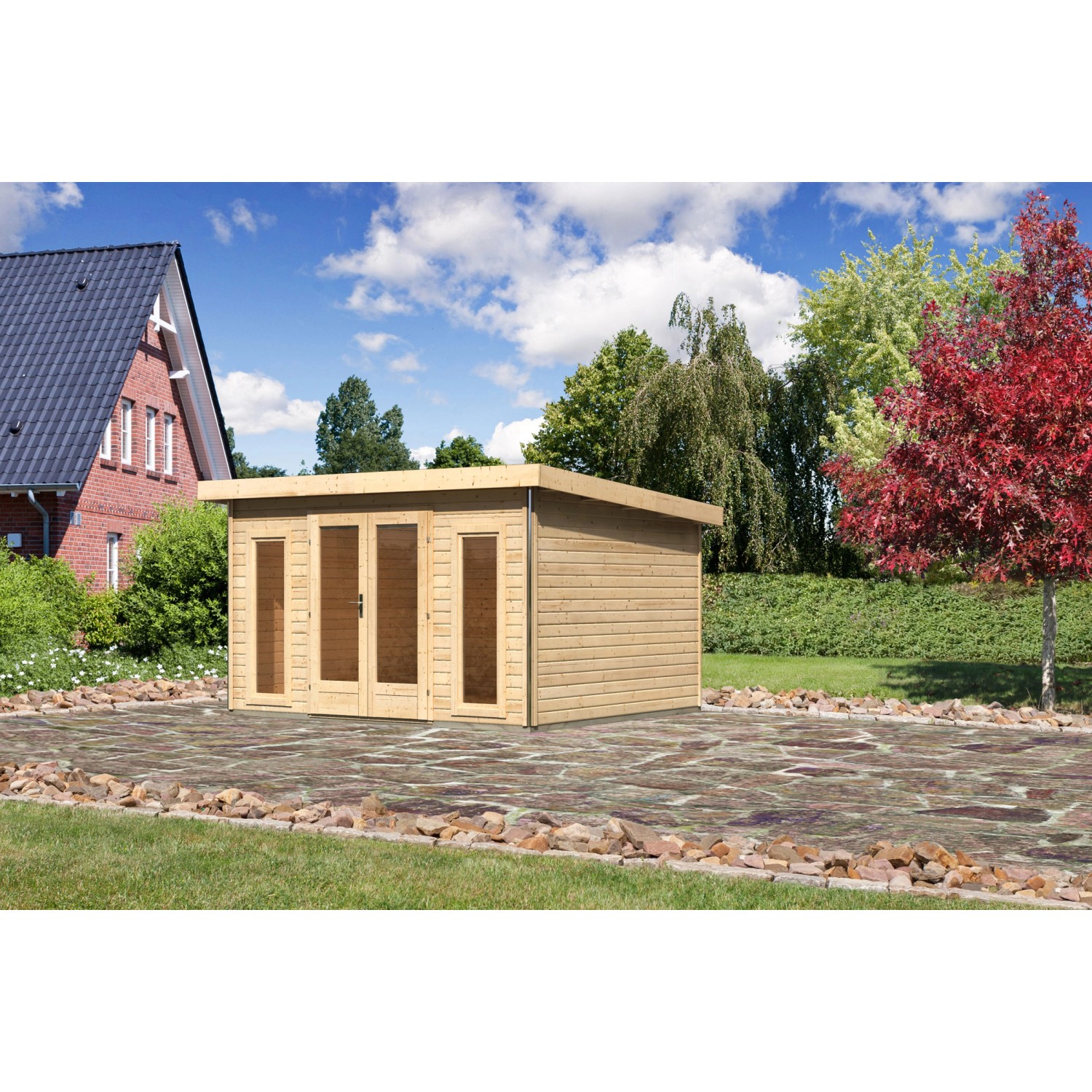 Karibu Holz-Gartenhaus/Gerätehaus Norrköping Naturbelassen Pultdach 365 cm x 305 cm von Karibu