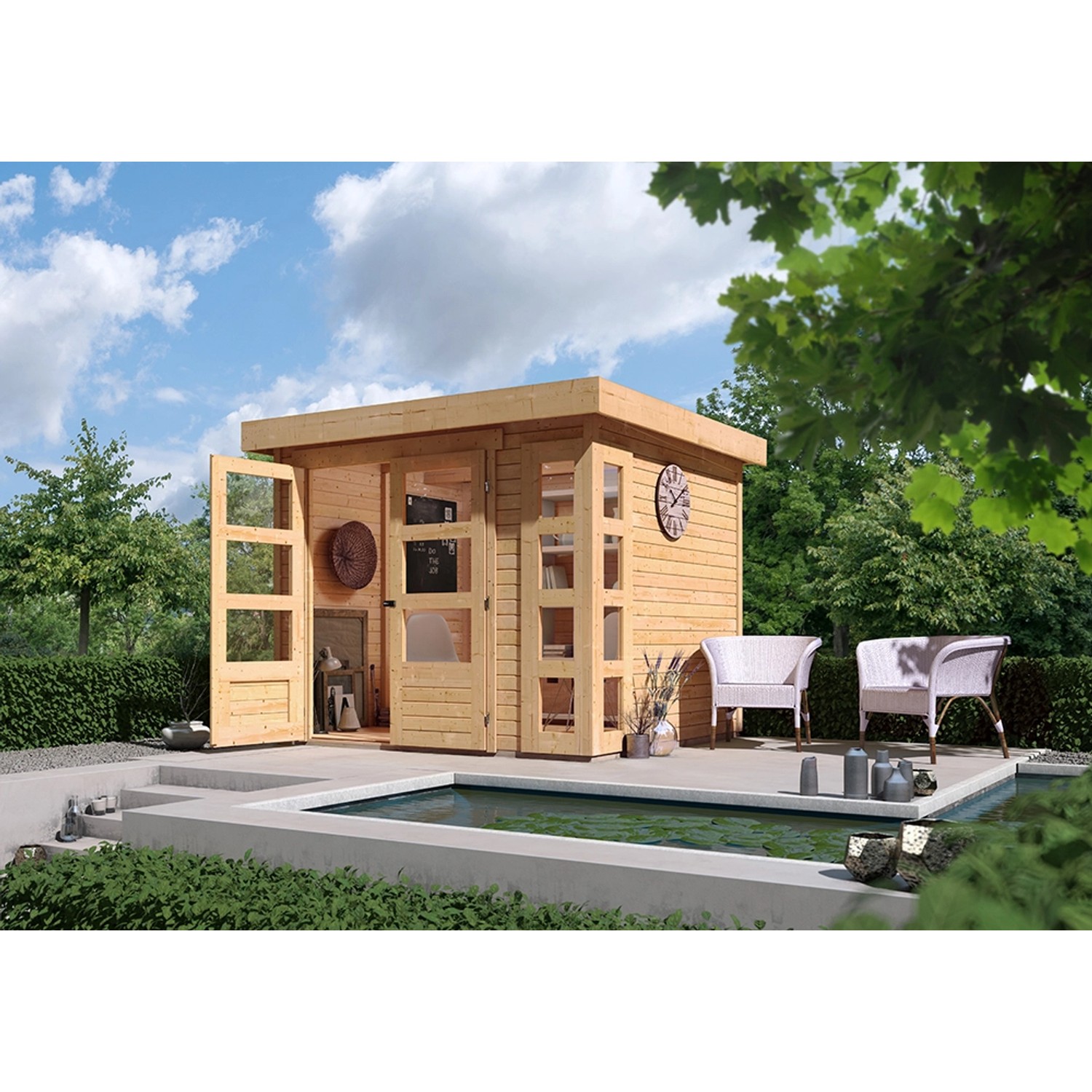 Karibu Holz-Gartenhaus Sölve Natur Flachdach Unbehandelt 238 cm x 213 cm von Karibu