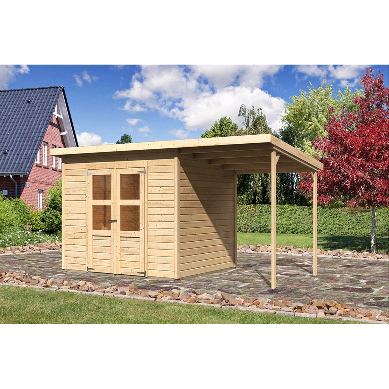 Karibu Holz-Gartenhaus Vellinge Natur Unbehandelt 238 cm x 210 cm von Karibu