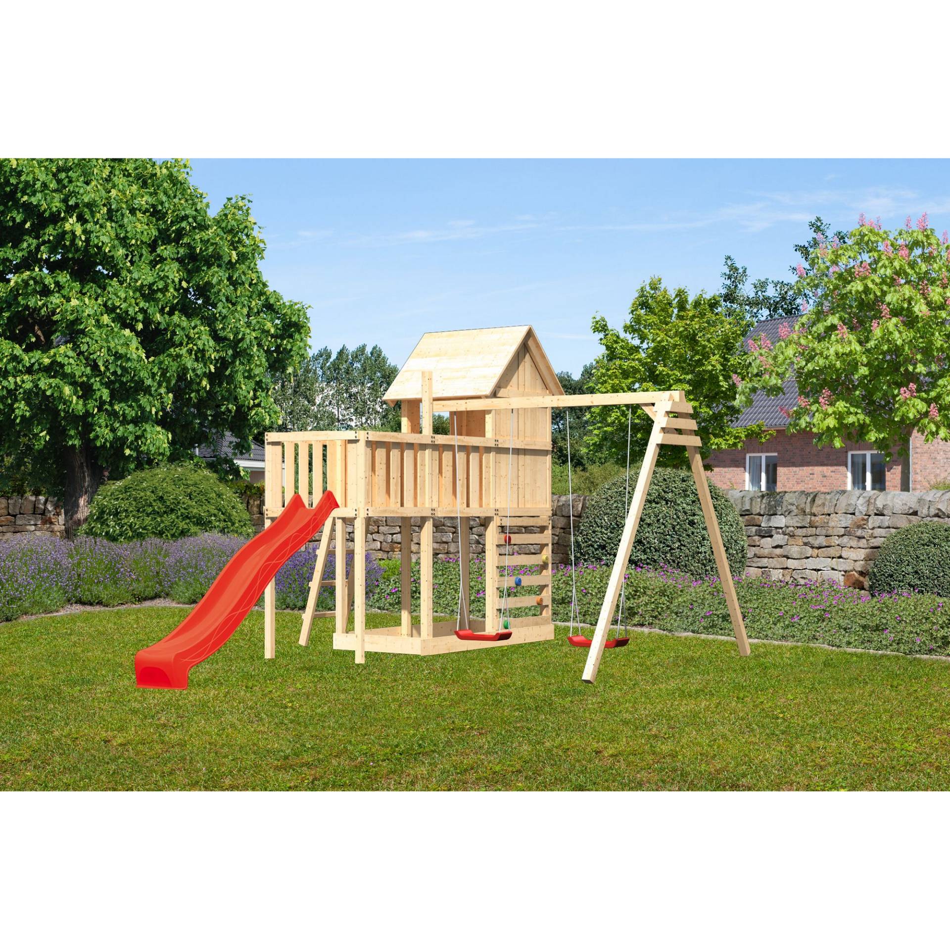 Karibu Kinderspielhaus 'Frieda' naturbelassene nordische Fichte 107 x 291 x 107 cm von Karibu