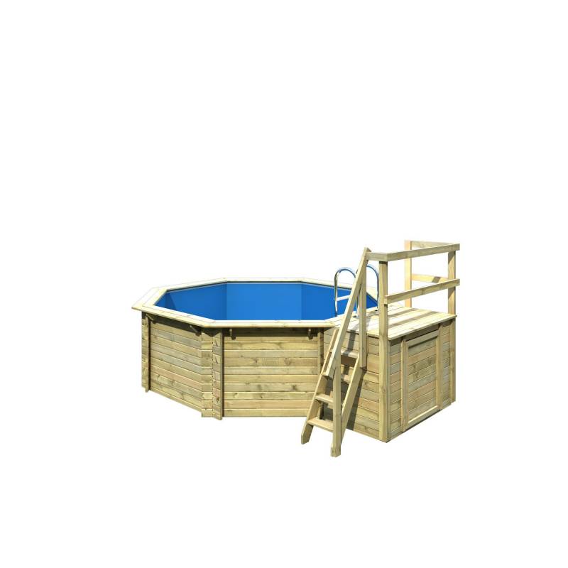 Karibu Massivholzpool-Set 'Modell 1 B' 400 x 400 x 124 cm mit Sonnendeck und Tiefbeckenleiter von Karibu