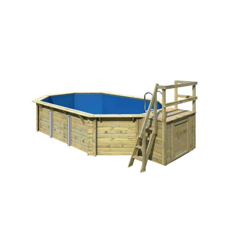 Karibu Massivholzpool-Set 'Modell 4 B' 400 x 610 x 124 cm mit Sonnendeck und Tiefbeckenleiter von Karibu