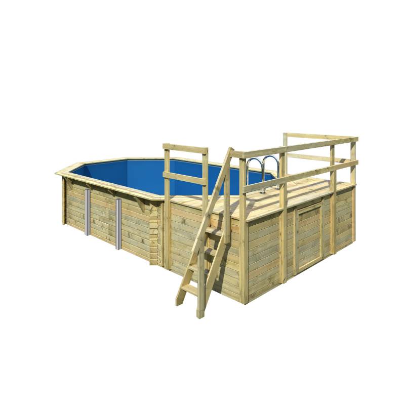 Karibu Massivholzpool-Set 'Modell 4 D' 690 x 400 x 124 cm mit 2 Eckterrasse und Tiefbeckenleiter von Karibu
