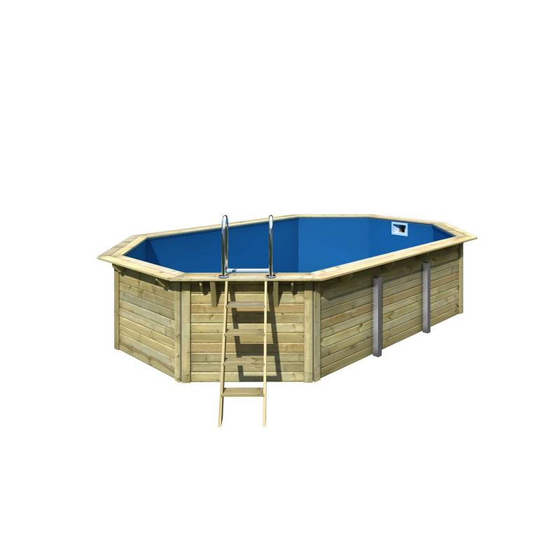 Karibu Massivholzpool-Set 'Modell pool-Set X4' 558 x 347 x 124 cm mit Edelstahlleiter und Holzleiter von Karibu