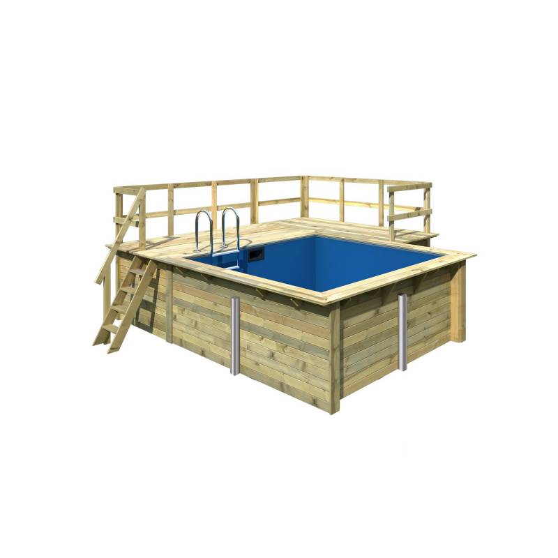 Karibu Massivholzpool-Set 'Modell Rechteck pool-Set 1 B' 300 x 267 x 124 cm mit Sonnendeck und Einhängeleiter von Karibu