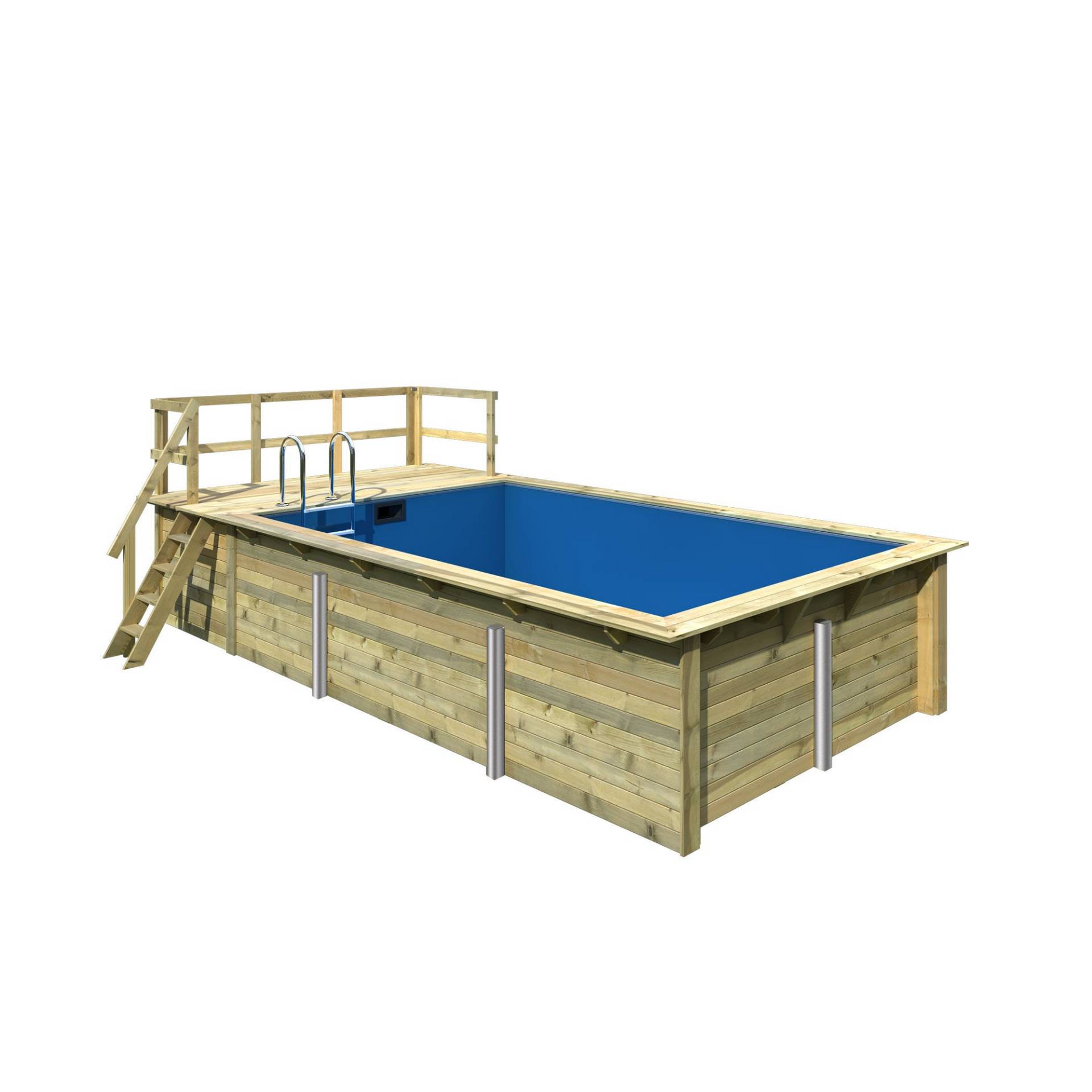 Karibu Massivholzpool 'Modell Rechteck Pool 3' natur 477 x 300 x 124 cm, mit Sonnendeck A von Karibu