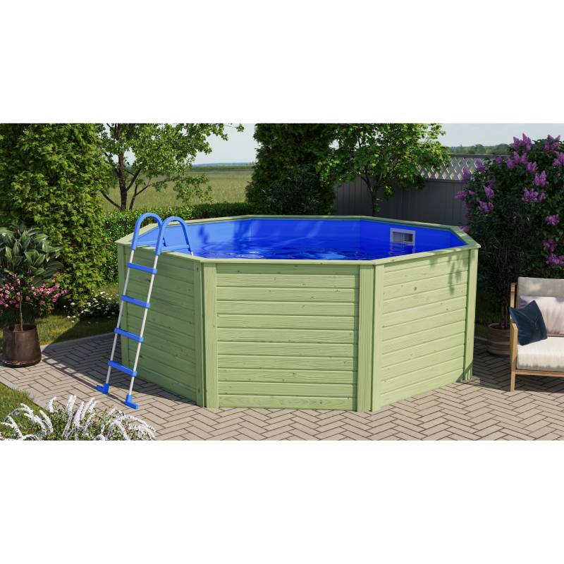 Karibu Massivholzpool-Set 'Modell X0' 320,5 x 121 x 320,5 mit Stahlrohrleiter von Karibu