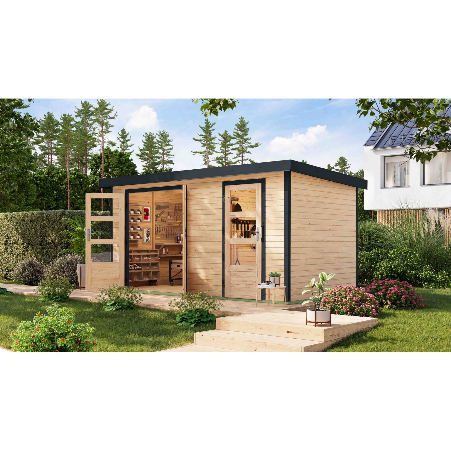 Karibu Metall-Holzgartenhaus 'Antaris A' Fichtenholz naturbelassen / anthrazit 400,5 x 209 x 213,5 cm Karibu Metall-Holzgartenhaus 'Antaris A' Fichtenholz naturbelassen / anthrazit 400,5 x 209 x 213,5 cm von Karibu