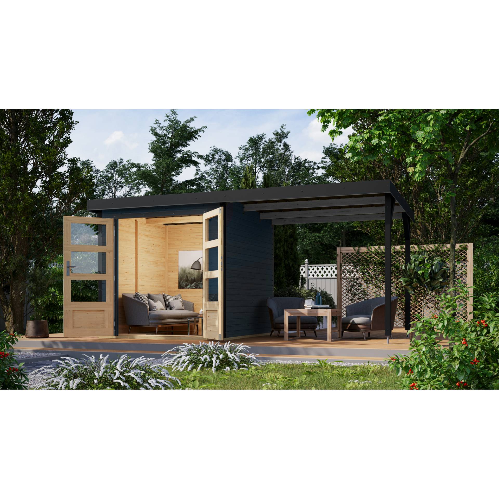 Karibu Metall-Holzgartenhaus 'Komet C' anthrazit, Anbaudach, Doppelflügeltür 453 x 235 x 208,5 cm Karibu Metall-Holzgartenhaus 'Komet C' anthrazit, Anbaudach, Doppelflügeltür 453 x 235 x 208,5 cm von Karibu