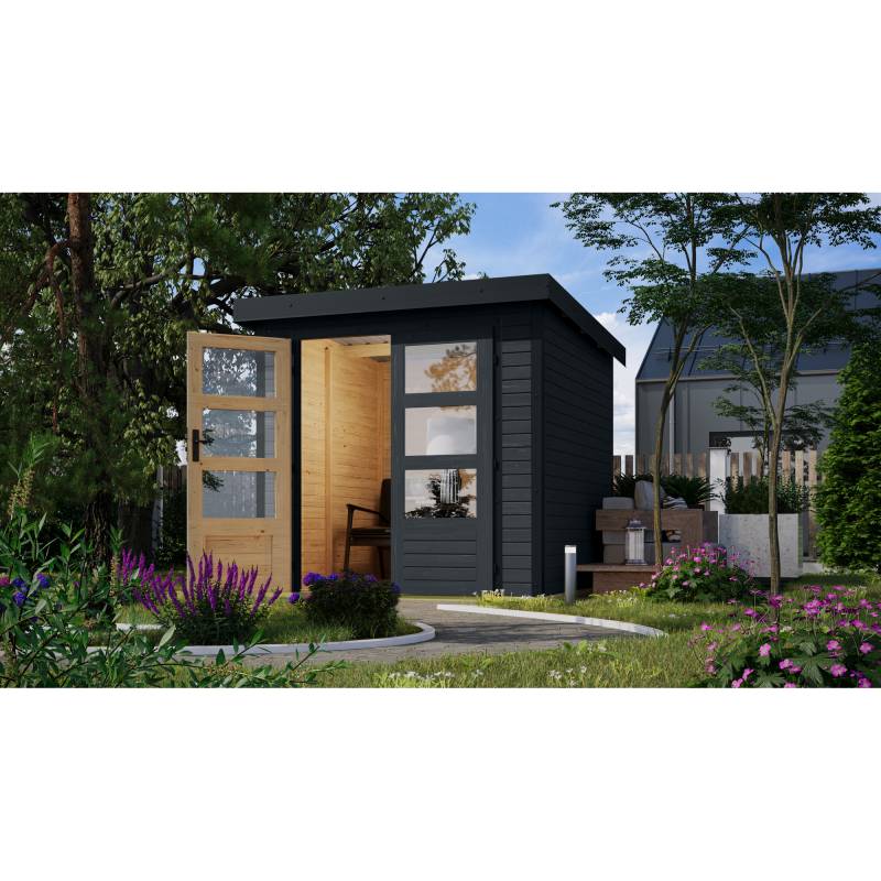 Karibu Metall-Holzgartenhaus 'Komet C' anthrazit Doppelflügeltür 228,5 x 235x 208,5 cm von Karibu