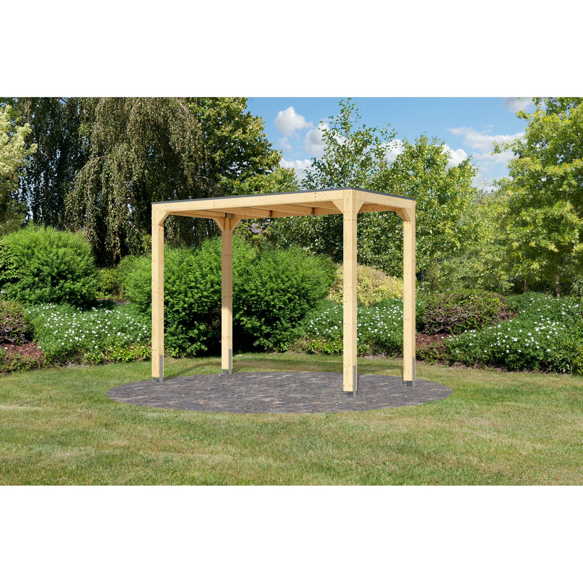 Karibu Pavillon 'Mingo halb' Fichtenholz naturbelassen 320 x 239 x 160 cm von Karibu