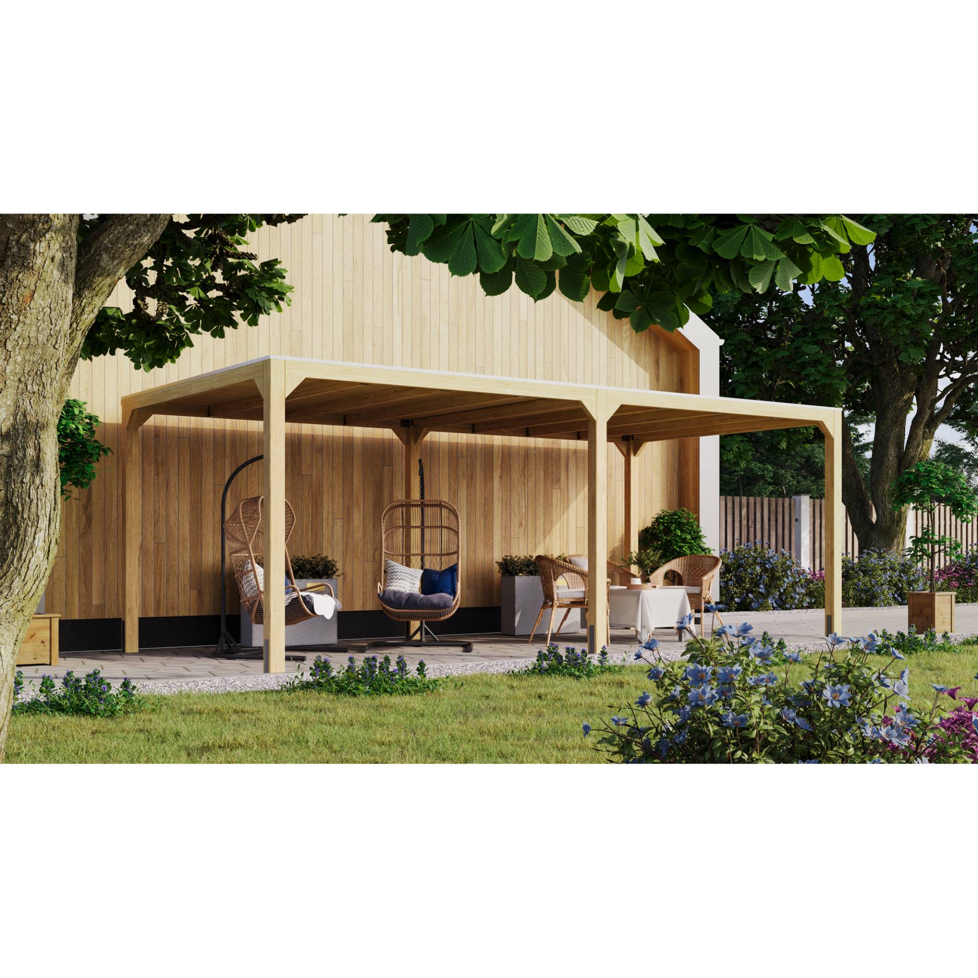 Karibu Pavillon-Set 'Cubus' naturbelassen mit Verlängerung von Karibu