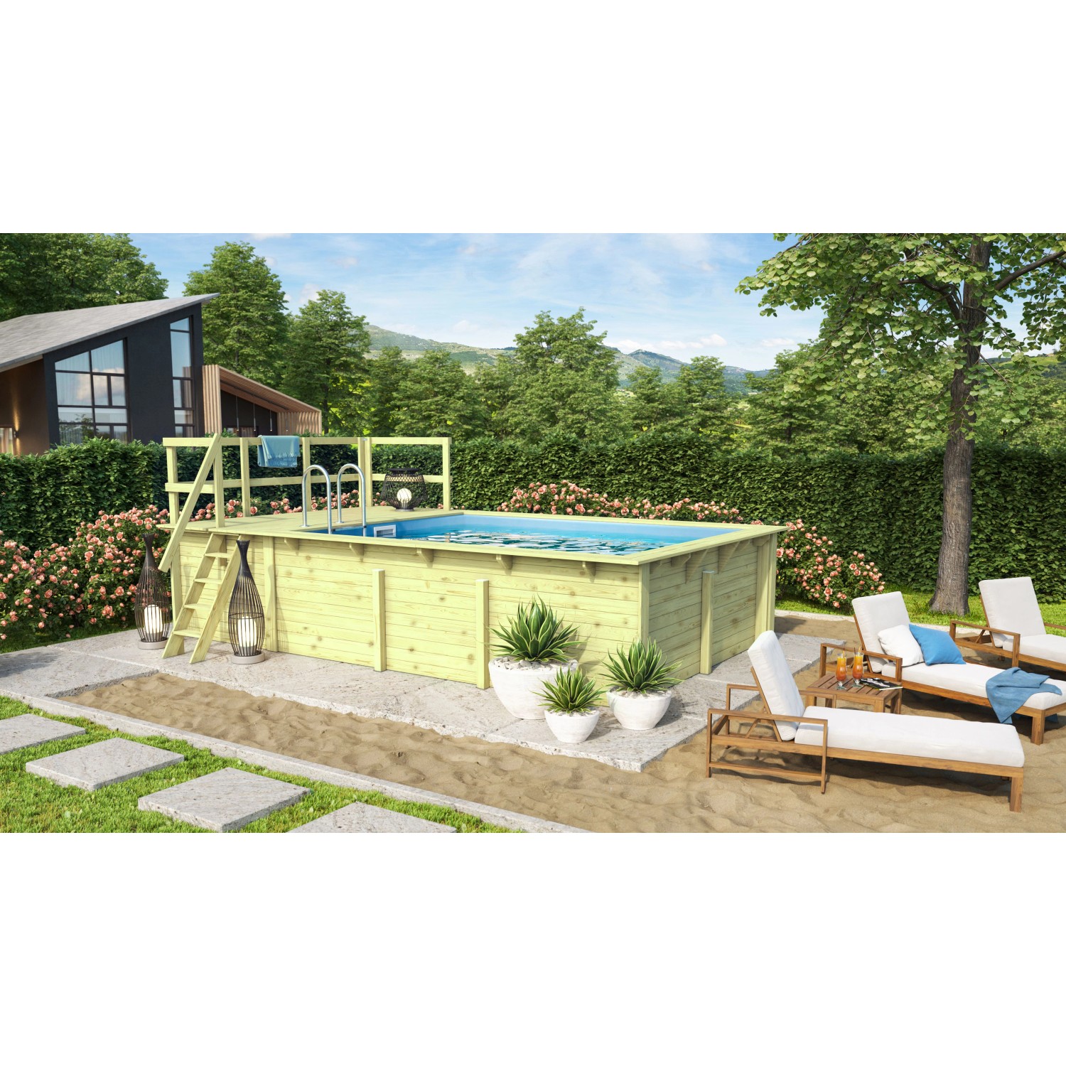 Karibu Pool Gr. 2 inkl. Terrasse KDI Innenhülle Blau von Karibu