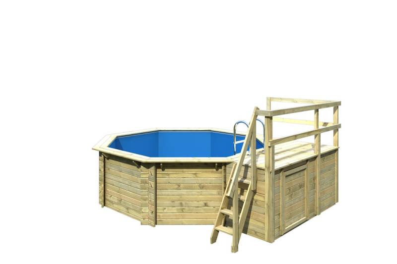 Karibu Pool Modell 1 C - kesseldruckimprägniert Grundkörper inkl. Terrasse & kleiner Sonnenterrasse Sparset inkl. Sandfilteranlage & Skimmer 10% Frühbucher-Rabatt von Karibu