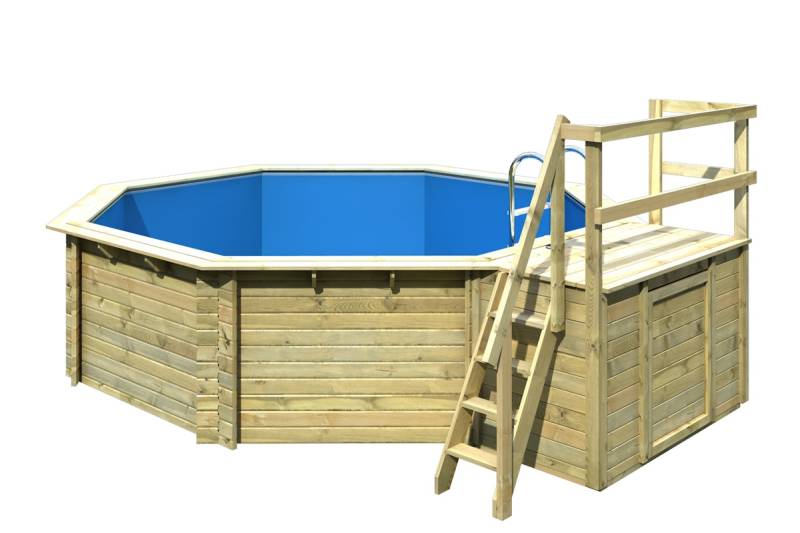Karibu Pool Modell 2 B - kesseldruckimprägniert Grundkörper inkl. Terrasse & Geländer Sparset inkl. Sandfilteranlage & Skimmer 10% Frühbucher-Rabatt von Karibu