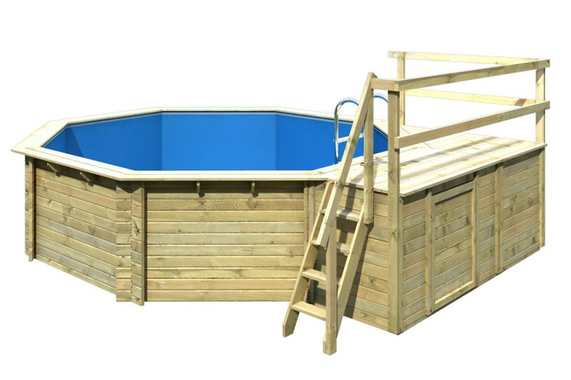 Karibu Pool Modell 2 C - kesseldruckimprägniert Grundkörper inkl. Terrasse & kleiner Sonnenterrasse Sparset inkl. Sandfilteranlage & Skimmer 10% Frühbucher-Rabatt von Karibu