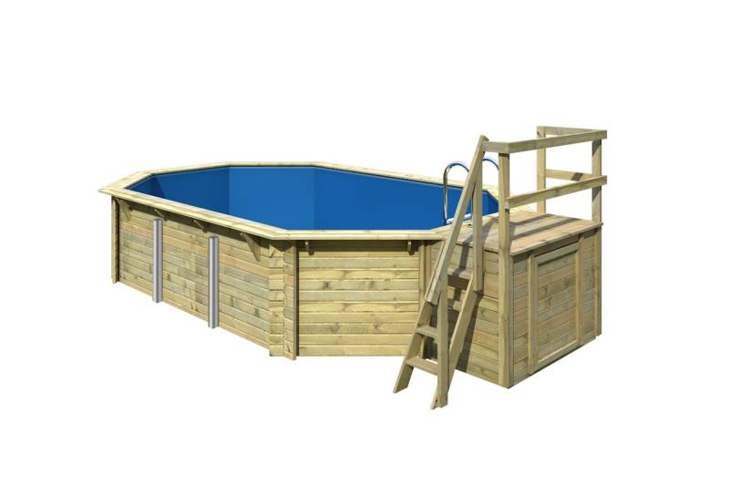 Karibu Pool Modell 4 Classic B - kesseldruckimprägniert Grundkörper inkl. Terrasse & Geländer Sparset inkl. Sandfilteranlage & Skimmer 10% Frühbucher-Rabatt von Karibu