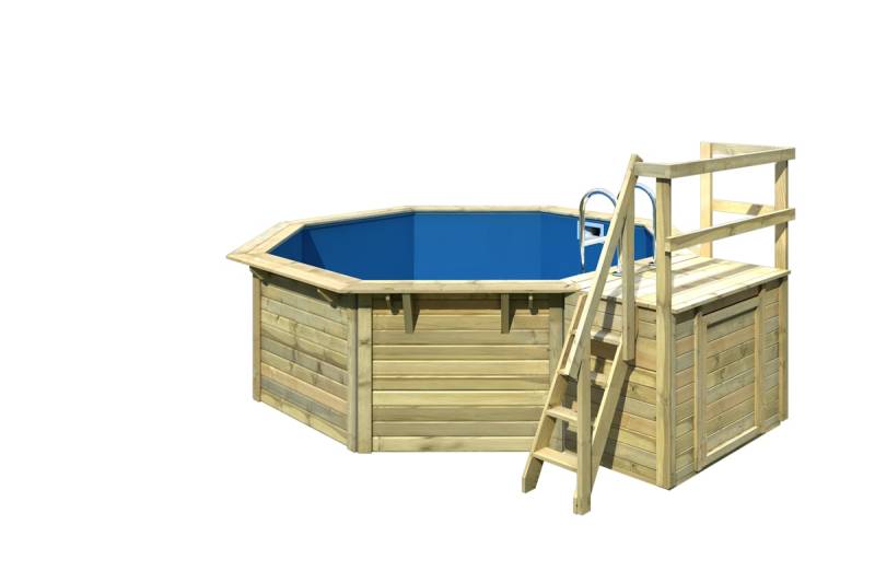Karibu Pool Modell X1 400 x 400 cm mit Terrasse - kesseldruckimprägniert/wassergrau mit Metallecken 10% Frühbucher-Rabatt von Karibu