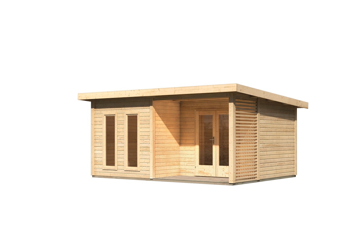 Karibu Premium Gartenhaus Radeburg 5 - 40mm-509 x 369 cm- naturbelassen 50% Aktions-Rabatt auf Dacheindeckung & gratis Gartenhaus-Pflegebox von Karibu