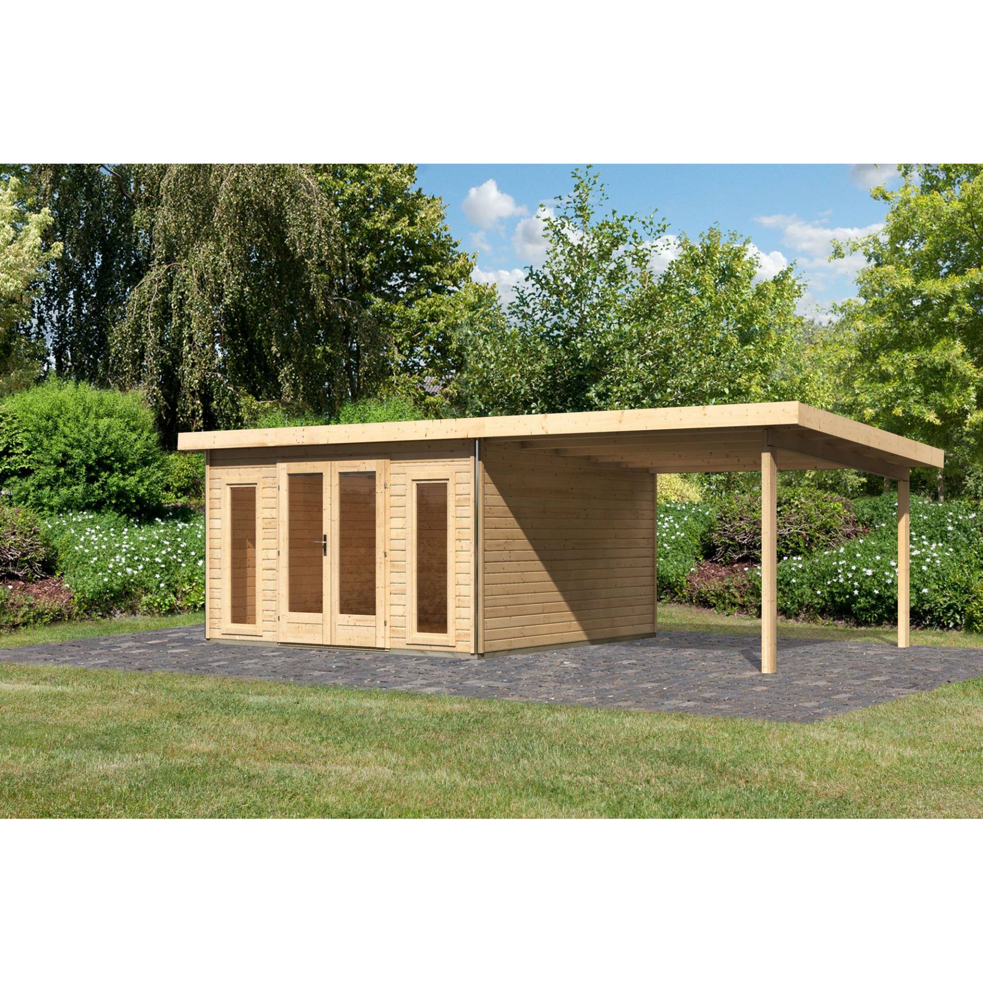 Karibu Premium-Gartenhaus-Set 'Borsuma 3' natur mit Anbaudach 724 x 393 x 229,5 cm Karibu Premium-Gartenhaus-Set 'Borsuma 3' natur mit Anbaudach 724 x 393 x 229,5 cm von Karibu