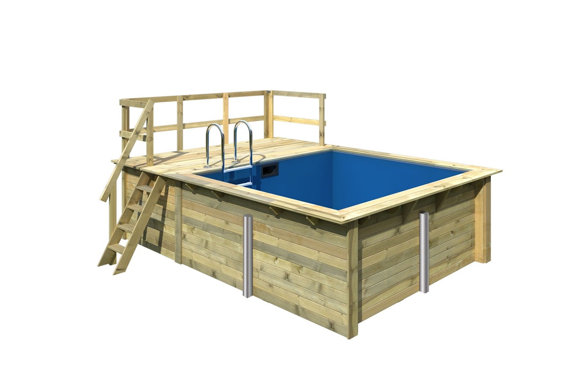 Karibu Rechteck Pool Gr. 1 - 350 x 320 cm - kesseldruckimprägniert Sparset mit Filteranlage Grundkörper inkl. Terrasse am Einstieg von Karibu