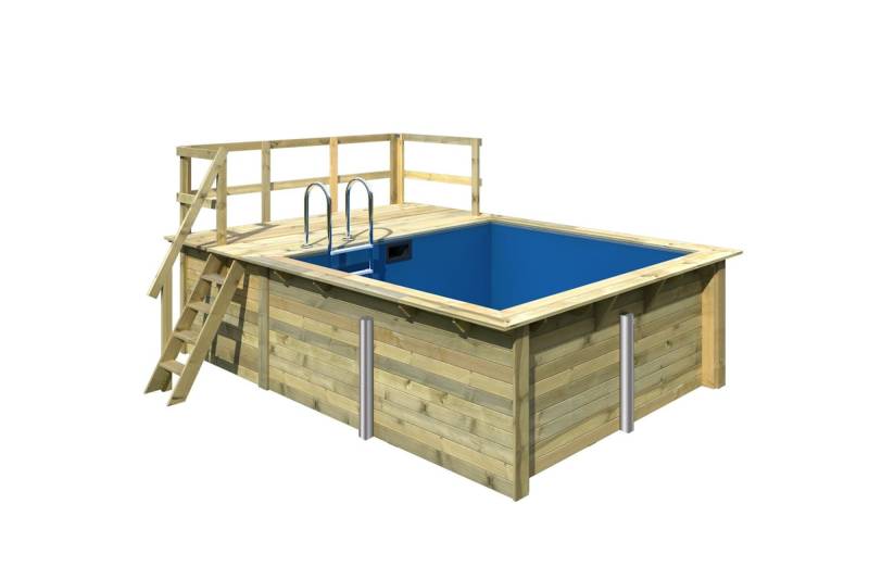 Karibu Rechteck Pool Gr. 1 - 350 x 320 cm - kesseldruckimprägniert Sparset mit Filteranlage Grundkörper inkl. Terrasse am Einstieg von Karibu