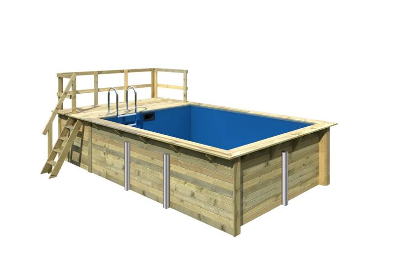 Karibu Rechteck Pool Gr. 2 - 350 x 440 cm - kesseldruckimprägniert Grundkörper inkl. Terrasse am Einstieg von Karibu