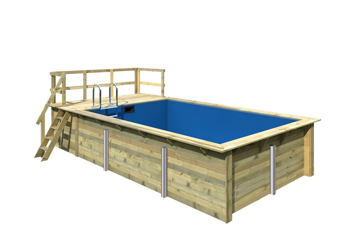 Karibu Rechteck Pool Gr. 3 - 350 x 530 cm - kesseldruckimprägniert Sparset mit Filteranlage Grundkörper inkl. Terrasse am Einstieg inkl. gratis Pool-Pflegeset (Gesamtwert 69 €) von Karibu