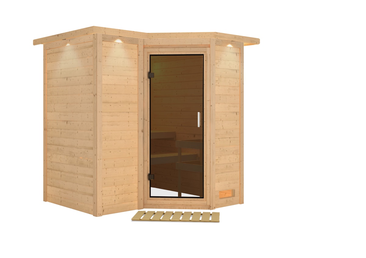 Karibu Sahib 1-Sauna 40mm-Fronteinstieg -Exklusivoptik-Ohne Ofen-inkl. Dachkranz-Ganzglastür in Graphit-Optik Karibu Sahib 1-Sauna 40mm-Fronteinstieg -Exklusivoptik-Ohne Ofen-inkl. Dachkranz-Ganzglastür in Graphit-Optik von Karibu