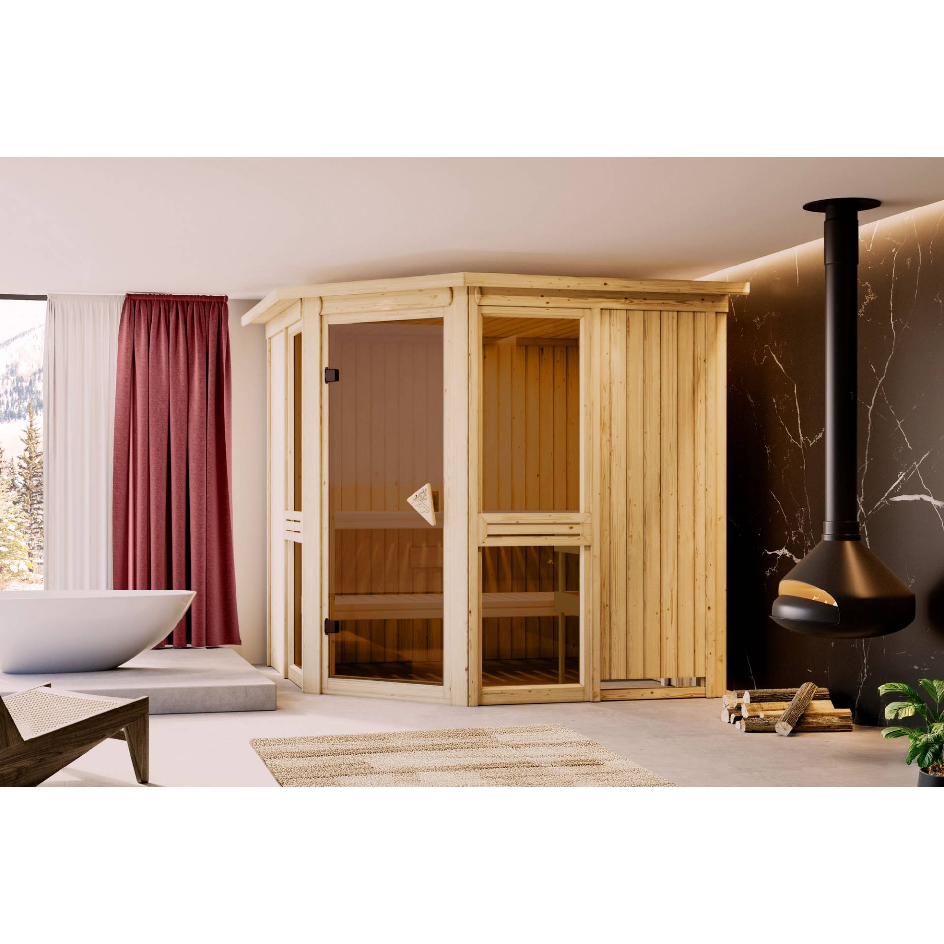 Karibu Sauna 'Ana 2' naturbelassen mit Kranz 210 x 202 x 210 cm Karibu Sauna 'Ana 2' naturbelassen mit Kranz 210 x 202 x 210 cm von Karibu