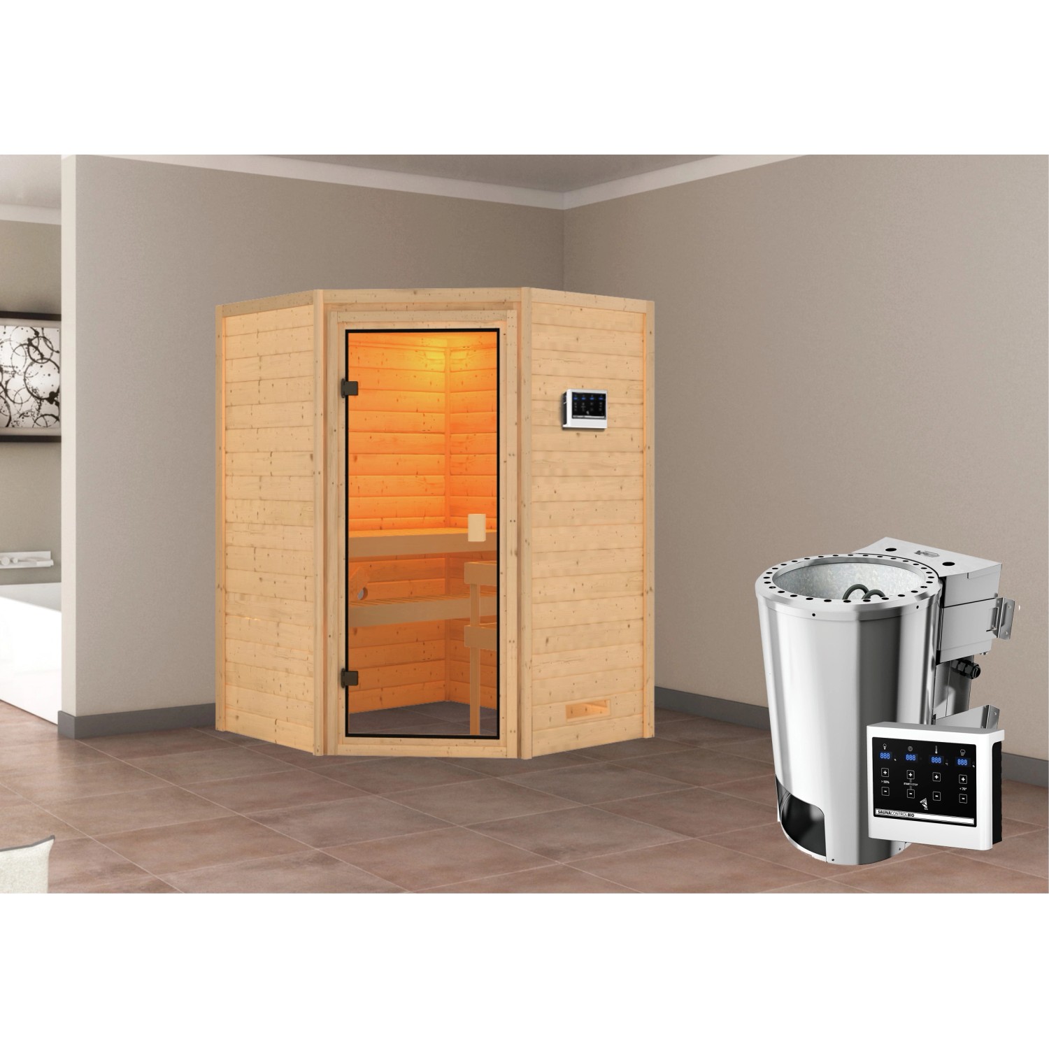 Karibu Sauna Antonia mit Bio-Ofen externe Stg.Natur Karibu Sauna Antonia mit Bio-Ofen externe Stg.Natur von Karibu