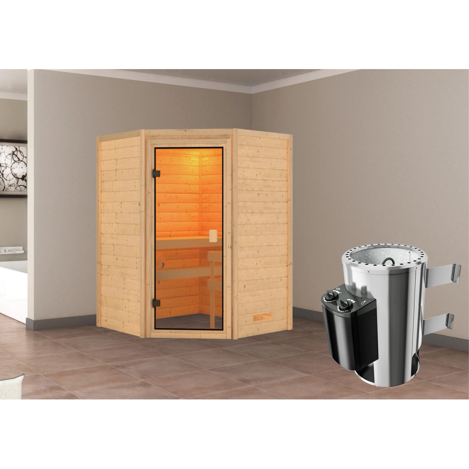 Karibu Sauna Antonia mit Ofen intergrierte Stg.Natur Karibu Sauna Antonia mit Ofen intergrierte Stg.Natur von Karibu