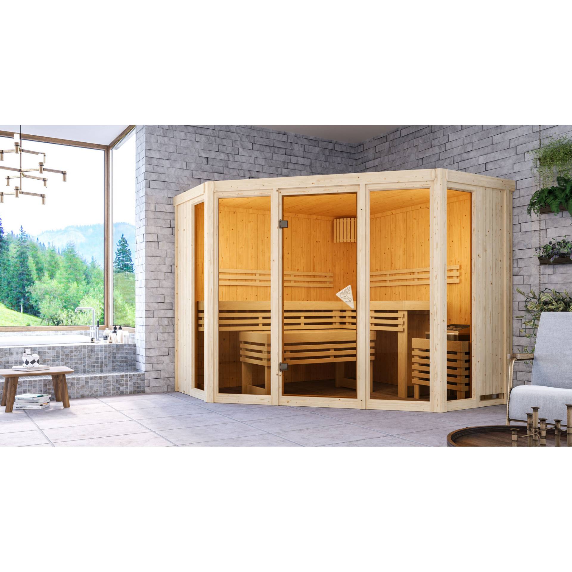 Karibu Sauna 'Aurelia 2' naturbelassen mit bronzierter Tür 231 x 231 x 198 cm von Karibu