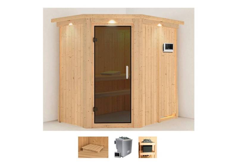 Karibu Sauna Clara, BxTxH: 165 x 210 x 202 cm, 68 mm, (Set) 9 KW-Bio-Ofen mit externer Steuerung von Karibu
