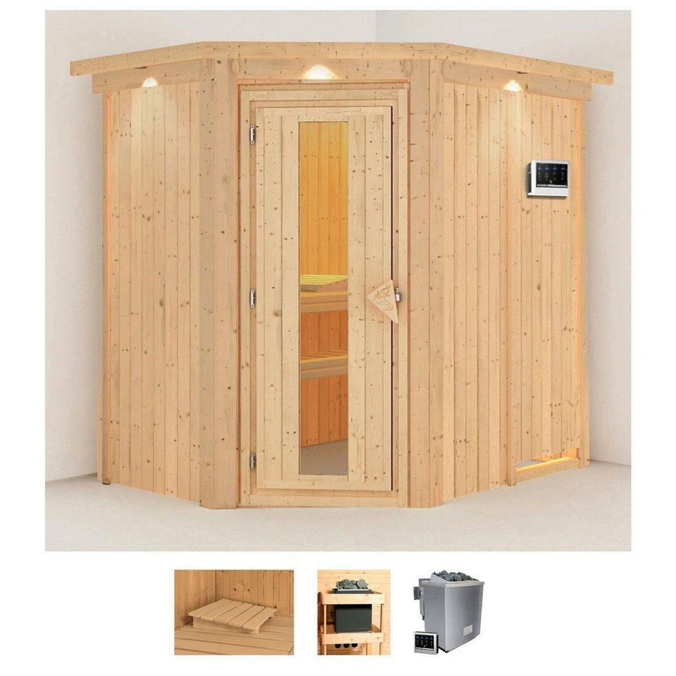 Karibu Sauna Clara, BxTxH: 165 x 210 x 202 cm, 68 mm, (Set) 9 KW-Bio-Ofen mit externer Steuerung von Karibu