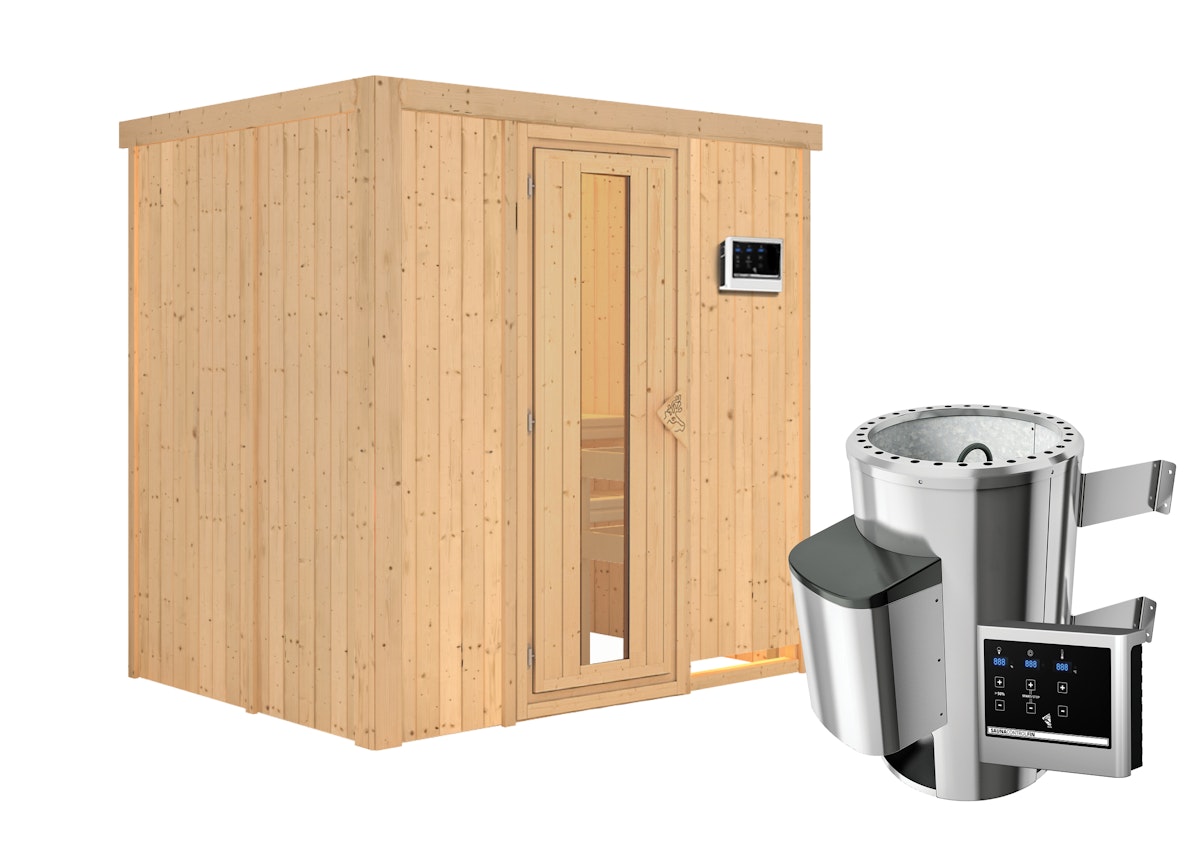 Karibu Sauna Fanja - 68 mm Systemsauna - 230 Volt Plug & Play-3,6 kW Plug&Play Ofen mit ext. Steuerung Easy-Ohne Dachkranz- Energiesparende Saunatür Karibu Sauna Fanja - 68 mm Systemsauna - 230 Volt Plug & Play-3,6 kW Plug&Play Ofen mit ext. Steuerung Easy-Ohne Dachkranz- Energiesparende Saunatür von Karibu
