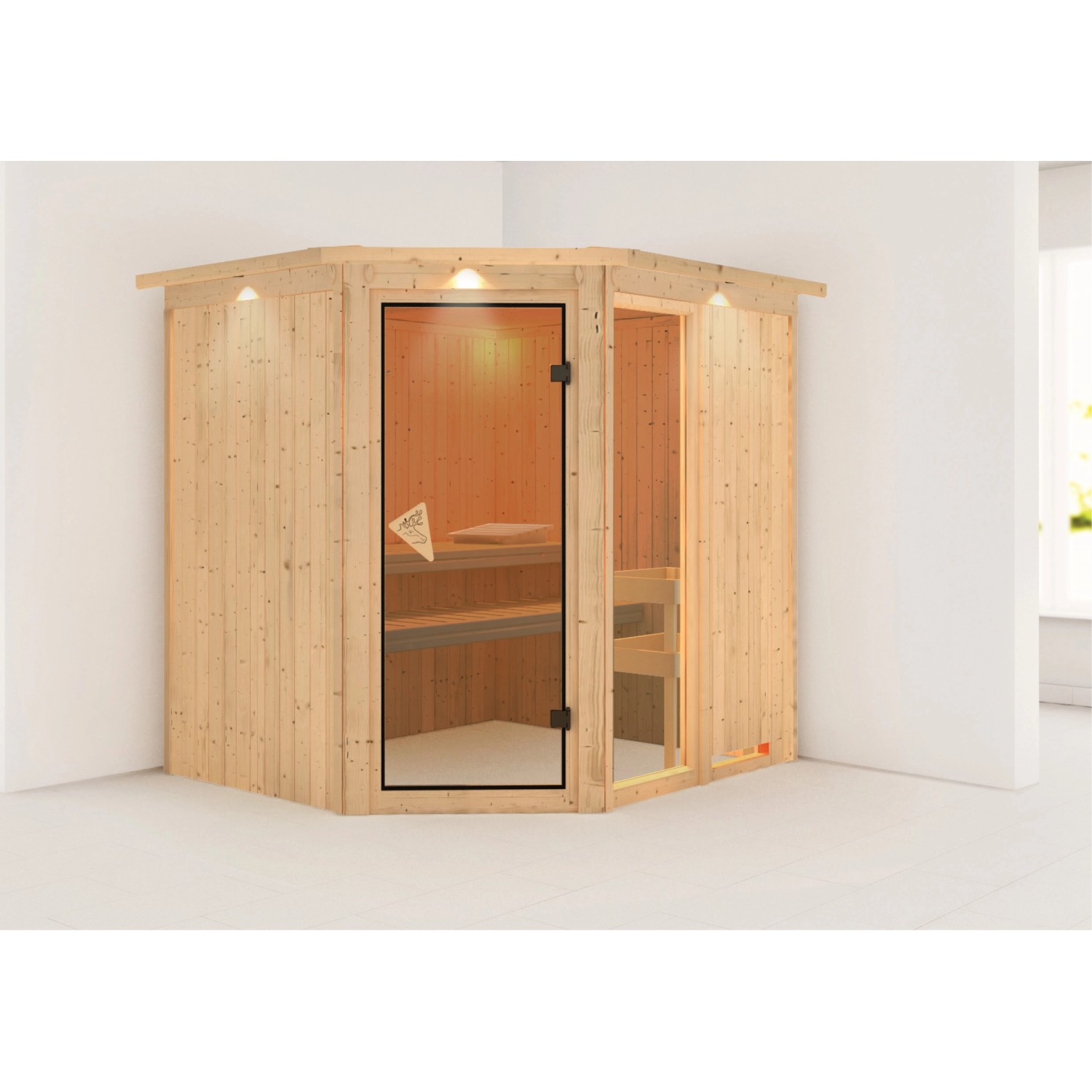 Karibu Sauna Freyja 2 und LED-Dachkranz Natur 202 x 210 x 184 cm von Karibu