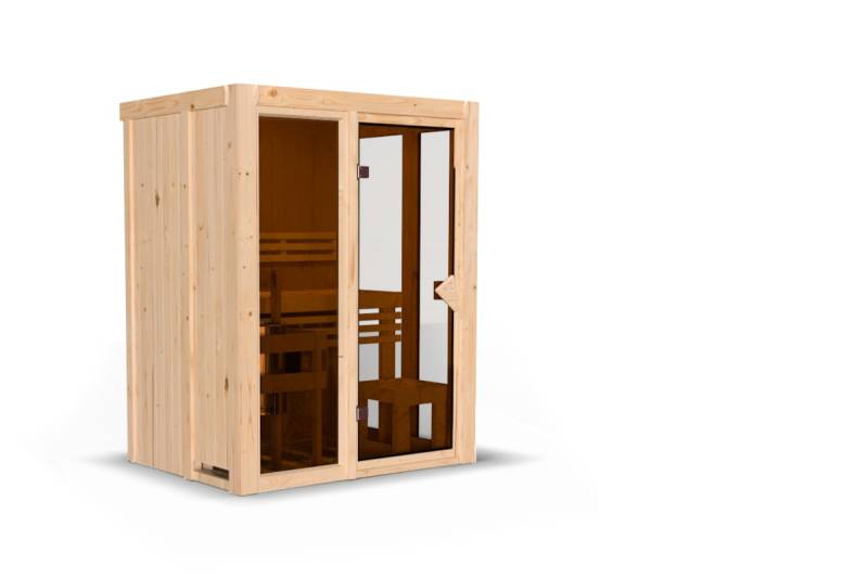 Karibu Sauna Irava 1 - 68 mm Systemsauna - 230 Volt Plug & Play Bronzierte Ganzglastür Ohne Dachkranz Ohne Ofen von Karibu