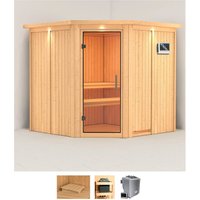 Karibu Sauna "Jarla", (Set), 9-kW-Bio-Ofen mit externer Steuerung von Karibu