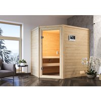 Karibu Sauna ""Juli" mit bronzierter Tür SET, naturbelassen mit Ofen 9 kW" aus hochwertiger nordischer Fichte Karibu Sauna ""Juli" mit bronzierter Tür SET, naturbelassen mit Ofen 9 kW" aus hochwertiger nordischer Fichte von Karibu