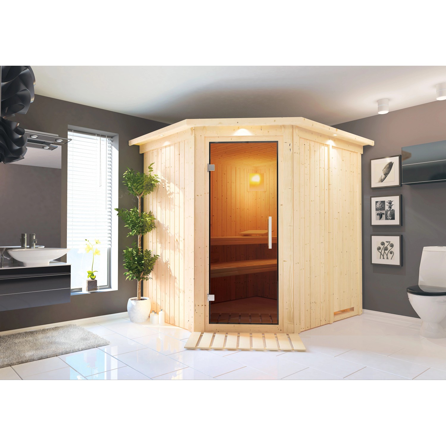 Karibu Sauna LED-Dachkranz Natur Karibu Sauna LED-Dachkranz Natur von Karibu