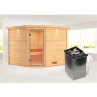 Karibu Sauna ""Leona" mit Klarglastür und Kranz Ofen 9 kW integr. Strg", aus hochwertiger nordischer Fichte von Karibu